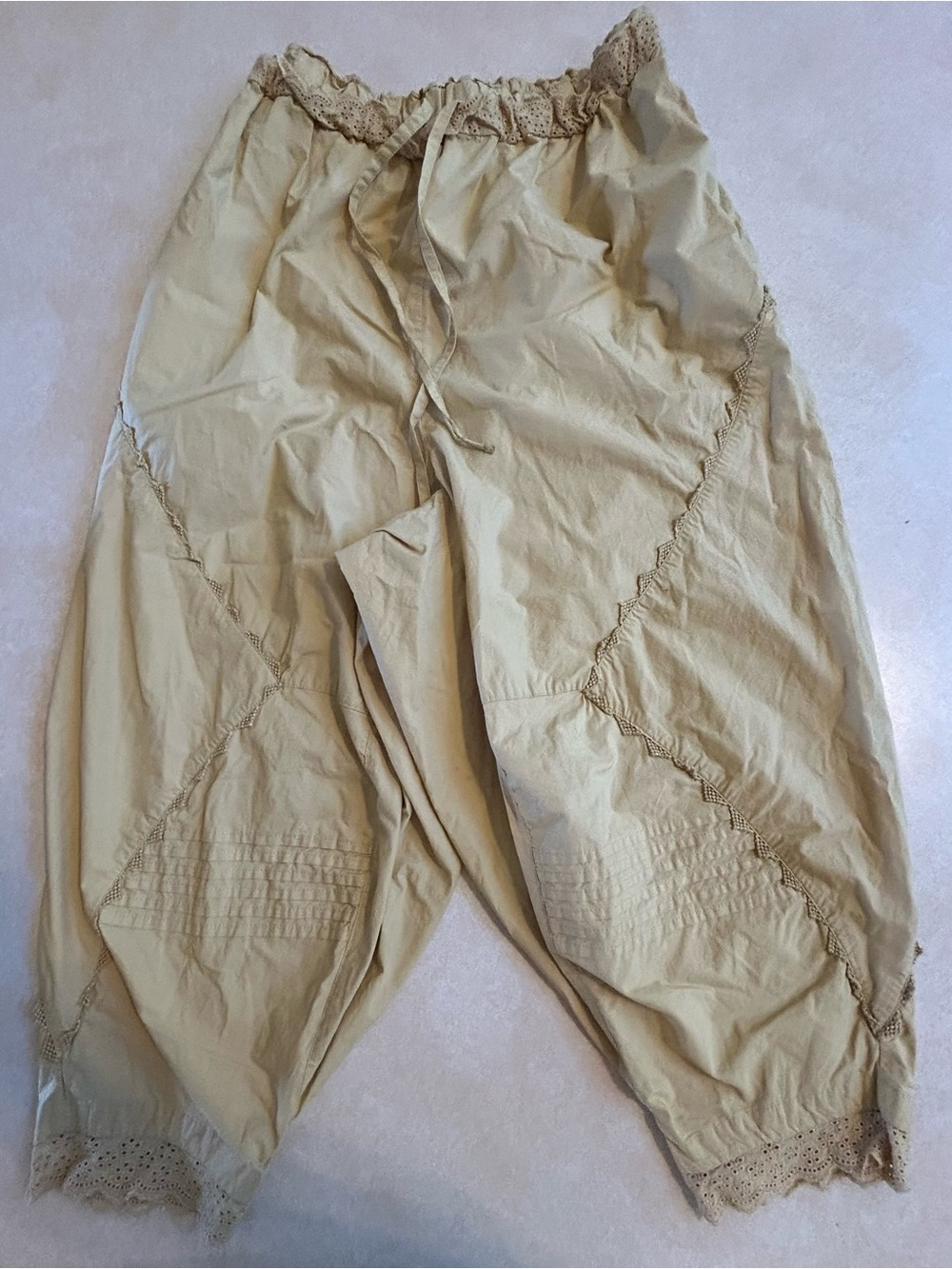 Free People Mustard Drawstring Harem Jogger Pants with Scallop Trim - Picture 12 of 14